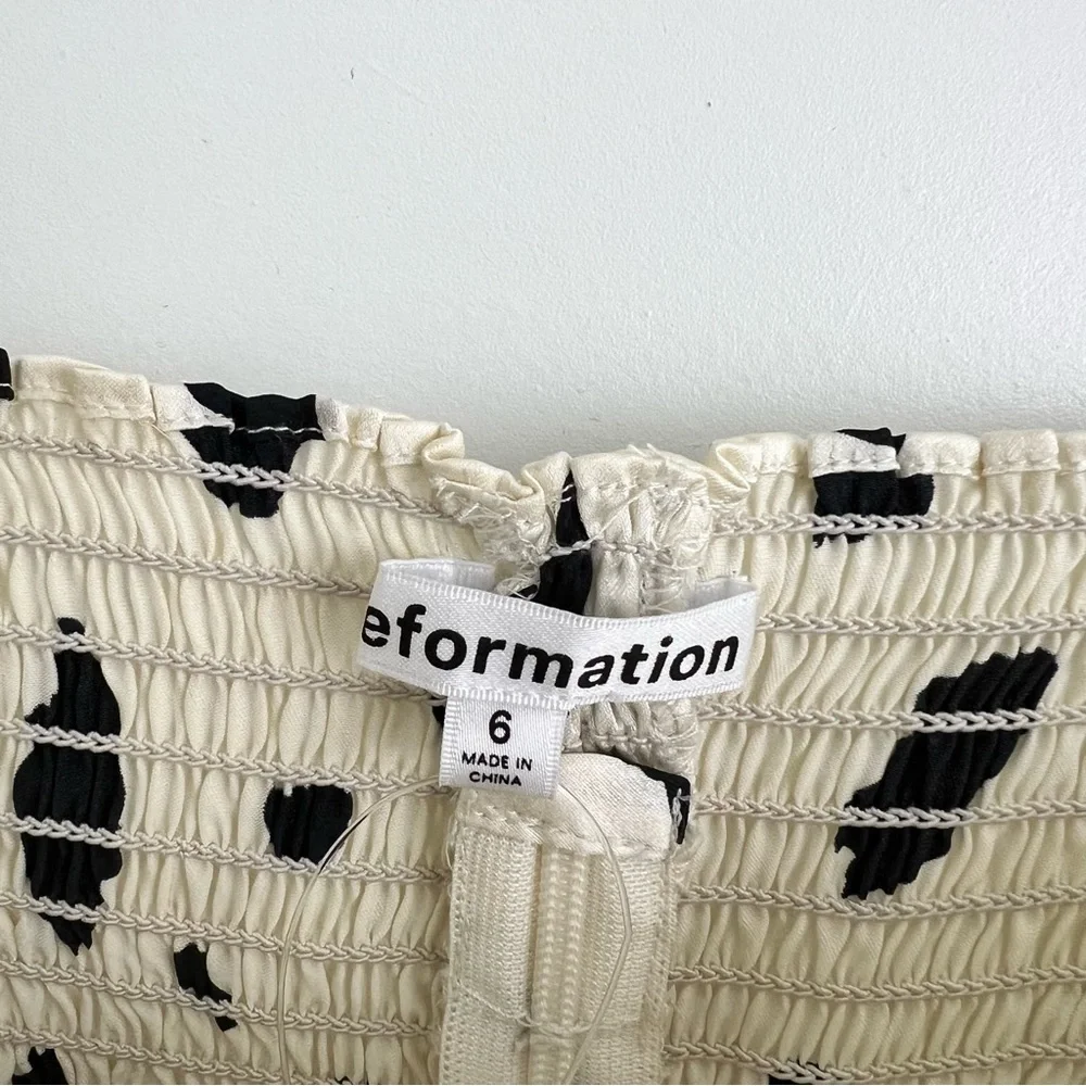 NWT Reformation Abigale Silk Puff Sleeve Square Neck Top in Cream/Ink Size 6